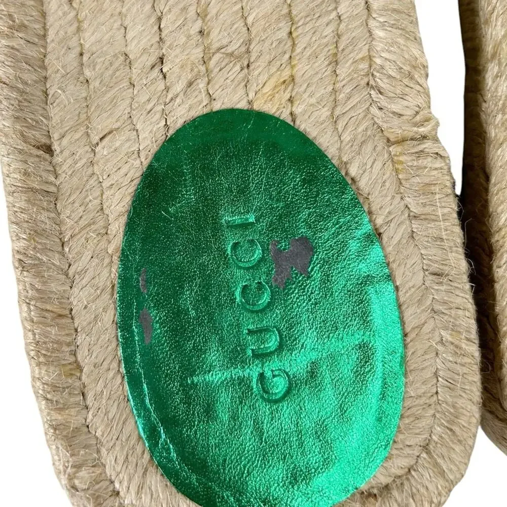 GUCCI Pilar Embroidered Double G Slingback Metallic Green Espadrille Sandals - Picture 11 of 11